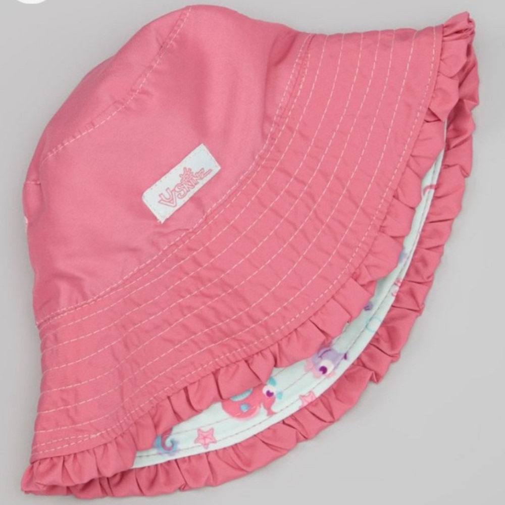 Girls UV SKINZ Beach Sun Bucket Hat Pink/Seahorses Size 5/6